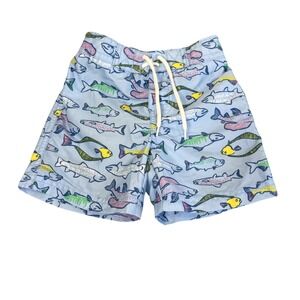Janie and Jack Swim Trunks Baby 6-12M Fish Print Nautical Coastal Ocean Blue